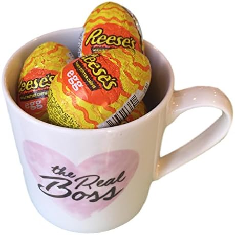 The REAL BOSS Mug Chocablock full of Reeses Peanut Butter American Candy Chocolate Eggs Perfect for Valentines And Easter Gift by Zella