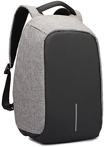Anti-Theft Canvas Laptop Travel School Bags Backpack Rucksack with USB Charging Port (gray)