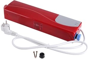 NIMOA Scaldabagno-mini serbatoio di acqua elettrico riscaldamento istantaneo bagno cucina lavastoviglie lavastoviglie spina europea (220V 3000W)(Rosso)