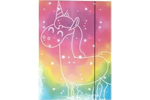 THEONOI Robusta scatola da collezione per bambini, con elastico e alette interne DIN A4, per ragazze (unicorn)