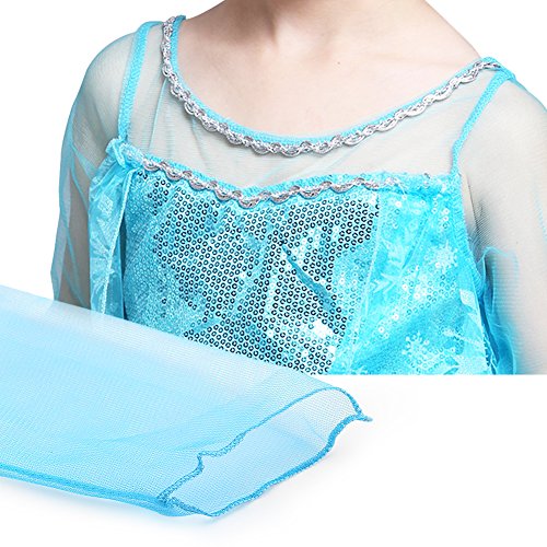 Vicloon Prinzessin Kostüm Mädchen, Eiskönigin ELSA Kleid Blau mit Diademe & Zauberstab, für Weihnachten Karneval Party Halloween Fest, 2-3 Jahre Size 100cm Blau - 4