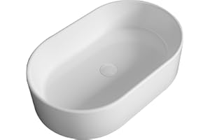 DB DUROVIN BATHROOMS Durovin Bathrooms Ceramic Bathroom Basin - Countertop Sink Vessel - Oval Washing Bowl Upright Wall Flat Bottom (560 x 350 x 145mm)