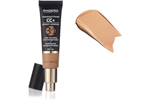 PHOERA Anti-Aging Color Correcting Full Coverage Cream Foundation SPF 25+ Revitalizing & Younger infused Concealer with Vitamins For dark circles, acne scars, wrinkles & redness. (Buff Beige)