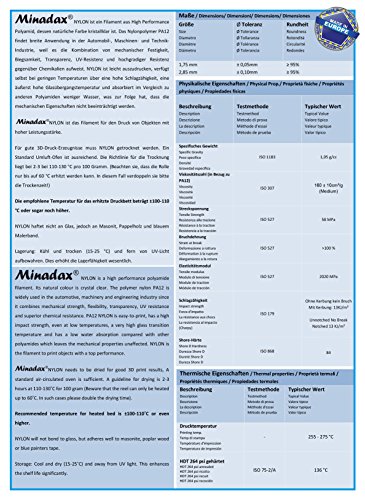Minadax® 0,5kg Premium Qualitaet 1,75mm NYLON-Filament schwarz fuer 3D-Drucker hergestellt in Europa - 5