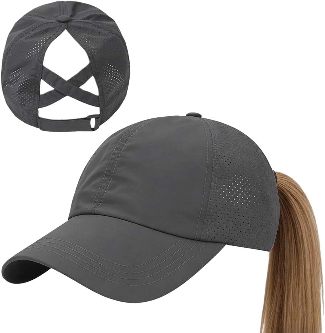 Gorra de Béisbol Mujer Cola de Caballo Verano Transpirable Gorra Secado rápido del Deporte Ponycap de High Messy Bun Ajustable Buckle