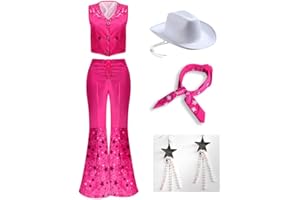 Yanny 2023 Film Cowgirl Kostüm Outsuit 70er 80s Hippie Disco Kostüm Wig Damen Rosa Schlaghose Halloween Cosplay