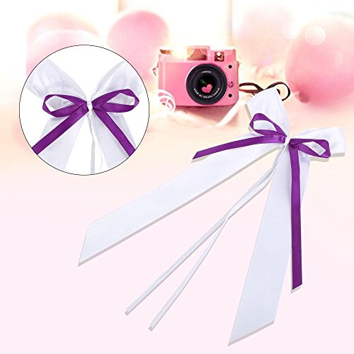 Yahee 30 Stück Schleifenband Antennenschleifen Deko Schleifen Band aus Satin (Weiß+Lila) - 2