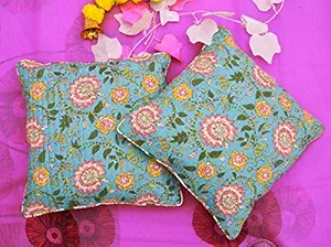 COZY FURNISH Printed Cotton Quilted Cushion Covers (Green, 24x24 Inches), Set of 2