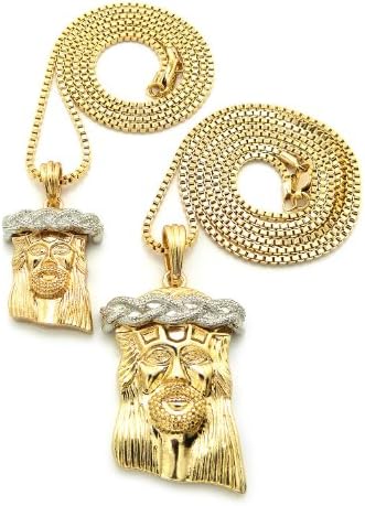 Gold/Silver Tone Multi Size Jesus Micro Pendant 2 Piece Set P w/ 76.2cm Box Chain