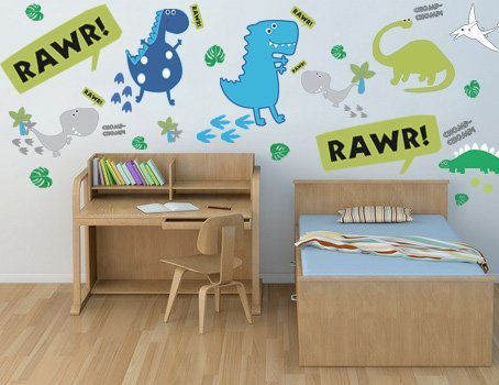 Shopisfy Children's Toddlers Self Adhesive Vinyl Wall Stickers Nursery Décor Decal Art - Dino in the Dark