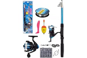 VALMONI SPORT Caña de Pescar 270cm con Carrete y Accesorios Telescópica Conjunto de Pesca Ideal Señuelo Hilo Bolla Plomos Anzuelos 0515 Combo de Pesca