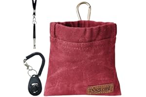 Duuclume Dog Training Kit,Puppy Dog Treat Pouch Bag with Dog Clicker and Silent Whistle with Lanyard,Hands-Free Training Dog Treat Pouch,Includes Carabiner,for Pet Puppy Travel or Outdoor Use (Red)