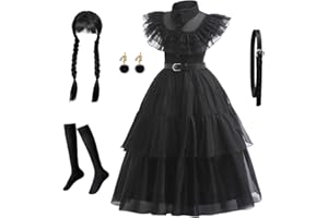 keaiyouhuo Fille Halloween enfants costume noir princesse costume cosplay Party set avec ceinture perruque chaussettes 4-14Y