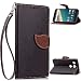 Produktbild Google Nexus 5X Lederoptik PU Leder Hülle (Frei 2 in 1 Ball Touch Pen) CaseHome Nature Blatt Etui Magnetverschluss Stil PU-Leder Brieftasche [Standfunktion] Deckel Klapptasche Schale Flip Foliant Schützende Haut Hüllen Mit Wallet Kartenfach Magnetverschluss Standfunktion Handytasche Taljereep Lanyard Strap Tragen Folio Tasche Schutzhülle(Schwarz Color)