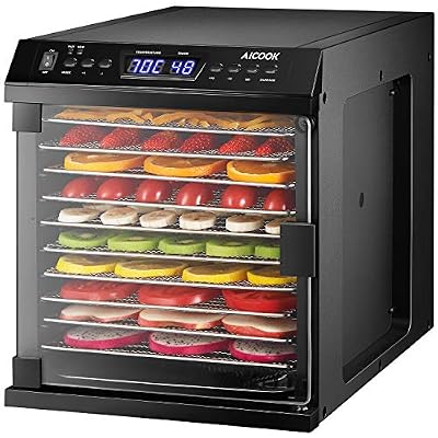 Aicook Déshydrateur Alimentaire AICOOK, Deshydrateur Aliment en Mode Combiné 2 en 1 Avec Minuterie et Réglages de Température pour la Viande, les Fruits, et les Légumes, écran à LED, 10 Plateaux, Sans BPA
