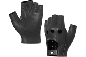 Harssidanzar Guantes de conducción de cuero de medio dedo sin dedos para hombre Actualización sin forro de piel de cordero GM032EU