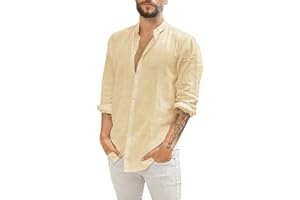 RUMAOZIA Leinenhemd Herren Hemd Kurzarm/Langarm Baumwolle Linen Henley Shirt Freizeithemden Sommer Musselin Hemden Slim Fit Leichtes Sommerhemd Lässiges Strandshirt Men's Tshirts
