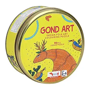 CocoMoco Kids Indian Folk Art Gond Art Puzzle (30 Pcs), 2-in-1 Colouring Puzzle, Return Gift for 2-5 Year Old Boys and Girls, Multi Color