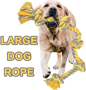 Large Dog Rope Toys for Aggressive Chewers Dog Teeth Cleaning Rope Toy 5 Knots Pet Toy Cotton Rope Dog Chew Toys for Medium Large Dogs Tug of War Toy Strong Chewing Teething Training Interactive Toy