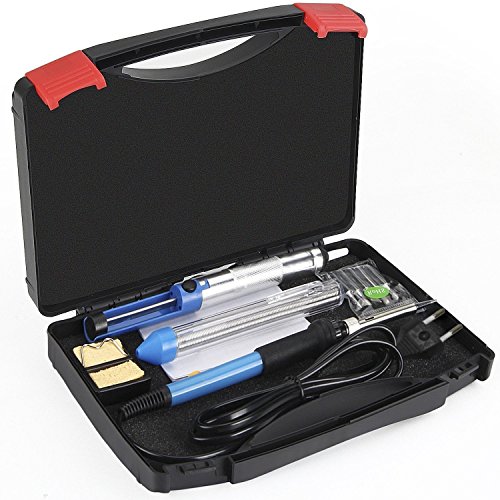 INTEY 9 PCS Lötkolben Set 60 W 220V Einstellbare Temperatur von 200–450° C Ideal für Lötarbeiten & Reparaturen, Perfekt für Hobby, Schule & Haushalt Soldering Iron mit Lötkolben, 5 Unterschiedlichen Lötspitzen, Löten-Ständer mit Saugschwamm, Lötzinn, Entlötpumpe und Koffer
