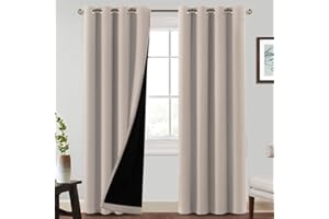 BellaHills Cortinas Opacas, Ortinas 100% Blackout con Ojales, Cortinas Acusticas, Aislantes Termicas, para Salon Dormitorio, 2 Piezas, 132x240 CM, Natural