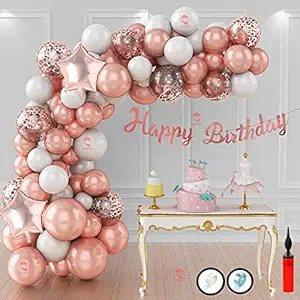 Hemito Balloons Arch Kit, 60 PCS Rose Gold and White Balloon Garland Kit, Baby Shower Party Decorations with Gold Moon & Stars Foil Balloons for Boy & Girl| Birthday Decoration Items|Wedding Decoration Unicorn Birthday Party