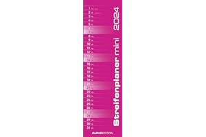 ‎ALPHA EDITION Streifenplaner Mini PINK 2024 - Streifenkalender - Wandplaner - Küchen-Kalender - 9,5x33
