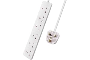 ExtraStar 6 Way Extension Lead, 13A Fused UK Plug Extension Socket, 1M Extension Cable Power Strip - White