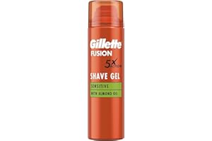 ‎GILLETTE Gillette Fusion Bartpflege Rasiergel Männer (200 ml), mit Mandelöl, für empfindliche Haut, mit 5-Fach-Wirkung: Reinigt, spendet Feuchtigkeit, schützt, erfrischt und beruhigt, Geschenk für Männer