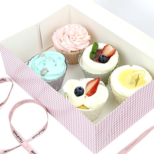 Tomnk 100 Stück Spitze Kuchen Pappbecher Cupcake Verpackungen Kuchenverpackung, für Hochzeit Geburtstag Party Baby Dusche Dekoration( 5 Farben ) - 6