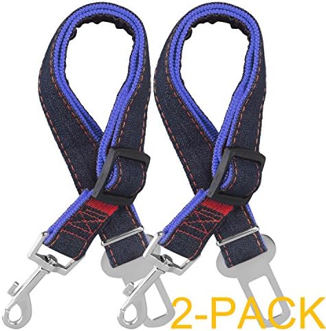 COMSUN Dog Seat Belt, 2 Pack Adjustable Pet Car Seatbelt, Dog Harness Safety Leads, Cat Vehicle Traveling Leash, 17-26 Inch Adjustable Length (Blue)
