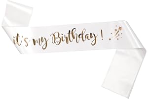 BLICEON Birthday Sash for Women, Black and Gold Glitter Personalised Sash, Reusable Satin Ribbon Party Accessory, for Birthday Celebrations, Gifts, and Decor, White