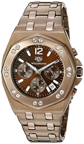 Wellington WN511-095 - Reloj analógico de cuarzo para hombre con correa de acero inoxidable, color marrón