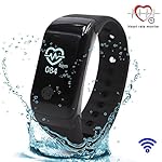 Fitness Tracker【Smart Fingerprint Design】Bluetooth with Heart Rate Pulse Monitor, Calorie Counter, Sleep Monitor, Drinking Water Reminder, Sport Pedometer Activity Tracker, IP67 Waterproof, Smart Wristband Bracelet. OLED Touch Screen Compatible with Android, iPhone, IOS Phone