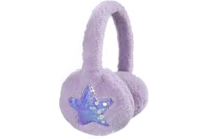 SURAKEY Earmuffs Winter Warm Ear Muffs Plush Padded Ear Warmer Sequin Stars Earmuffs Cold Protection for Kids Baby Girl Boy (Light Purple)