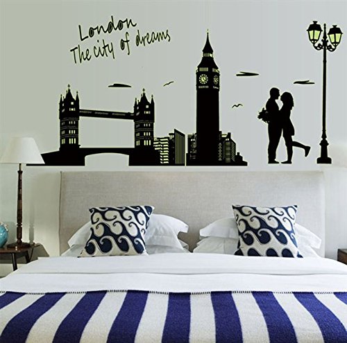 Wandsticker Leuchtendes Fluoreszierendes Wandtattoo Wandbilder Aufkleber in „ London Dreams“ Motiv, leuchtet in der Dunkelheit