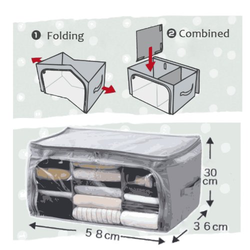 WEKSI INC® 62L Aufbewahrungsbox Kohle faltbare Regalfach Regaleinsatz Aufbewahrungskorb kisten mit Deckel - 4