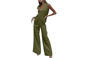 KBOPLEMQ Gilet e pantaloni da donna con scollo a V, set da 2 pezzi, elegante, scollo a V, senza maniche, blazer e pantaloni, 2 pezzi, in lino