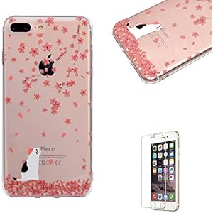 Clear TPU Hülle für iPhone 8 Plus,Silikon Hülle für iPhone 7 Plus,Funyye Stilvoll Ziemlich [Blütenblätter Kätzchen Muster] Ultra Dünn Durchsichtig Transparent Klar Soft Gummi Rückseite Handyhülle Etui für iPhone 7 Plus/iPhone 8 Plus 5.5 Zoll + 1 x Frei Displayschutzfolie