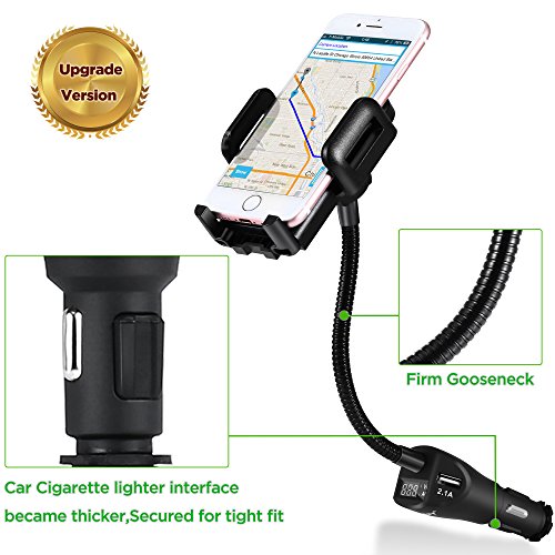 SOAIY Nuova Versione Flex-Porta Cellulare Car Mount Charger da Auto Cigno Accendisigari Supporto Dual USB, 3.1A Caricatore, LED display Tensione Corrente con Rivelatore per iPhone X 8 7 7 Plus