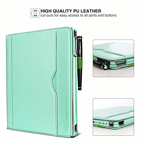 SAVFY iPad 2/3/4 Hülle Auto Sleep Wake up Funktion Business Serie Case Smart Cover mit Klettverschluss Handschlaufe, Kartensteckplätze Mintgrün - 5
