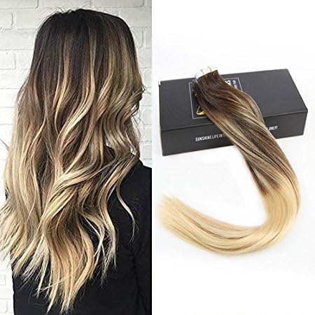Sunny Balayage Tape in Hair Extension Full Head #4 Dark Brown Mixed #613 Bleach Blonde 16" 100g/40pcs/pack Remy Hair Extensions Tape in Human Hair