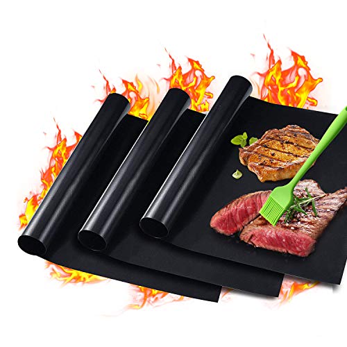 BasicForm Tappetino 0,25 mm Barbecue Griglia Sicuro Super Spesso 40 x 33 cm - 3 Pz (Nero)