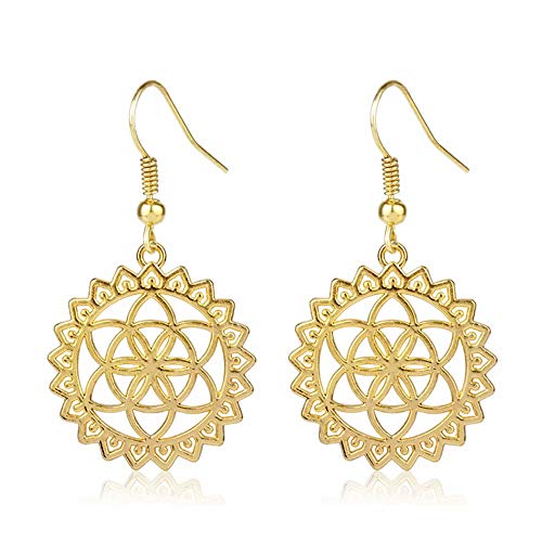 Amatop Woman's Earrings?Flower of Life Earrings Handmade Unique Engrave Flower Pendant Egyptian Culture Ladies Girls Jewelry Gift
