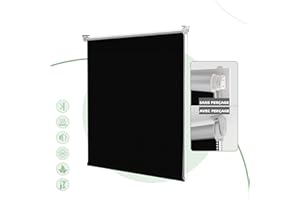 HOMEDEMO Store Enrouleur Occultant Isolant Thermique Opaque, Rideau, Fixation avec ou sans Perçage, 90 x 120 cm (Largeur du Tissu 86 cm), Noir