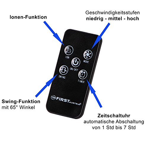 TZS First Austria – 60 Watt 43 Zoll Säulenventilator mit Fernbedienung | Timer bis zu 7 Std | Oscillation | Duftfach | Ionen-Funktion entfernt Feinstaub | Turmventilator | Towerventilator | schwarz - 3