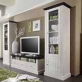 Wohnzimmerschrank: Massivholz,Glas,Metall,Kiefer Massivholz; Farbe: Weiß,Braun