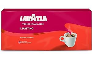 Lavazza - Il Mattino, Café Moulu, Idéal pour la Machine Filtre ou Manuelle, avec Notes Aromatiques de Fruits Secs, pour un Espresso au Goût Intense et Velouté, Robusta, Intensité 10/10, 4x250g