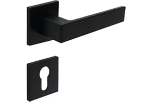 FELGNER Jeu de poignées GARDA pour cylindre profilé | panneau de porte moderne de haute qualité poignées de porte ferrure de porte rosace pour portes intérieures portes de chambre | noir mat