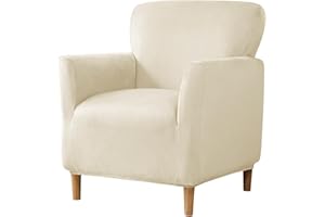 BXFUL Funda de Sillón Elástica, Terciopelo Funda de Sofá 1 Plaza, Fundas Protector de Butaca para Dormitorio Recepción (Beige)